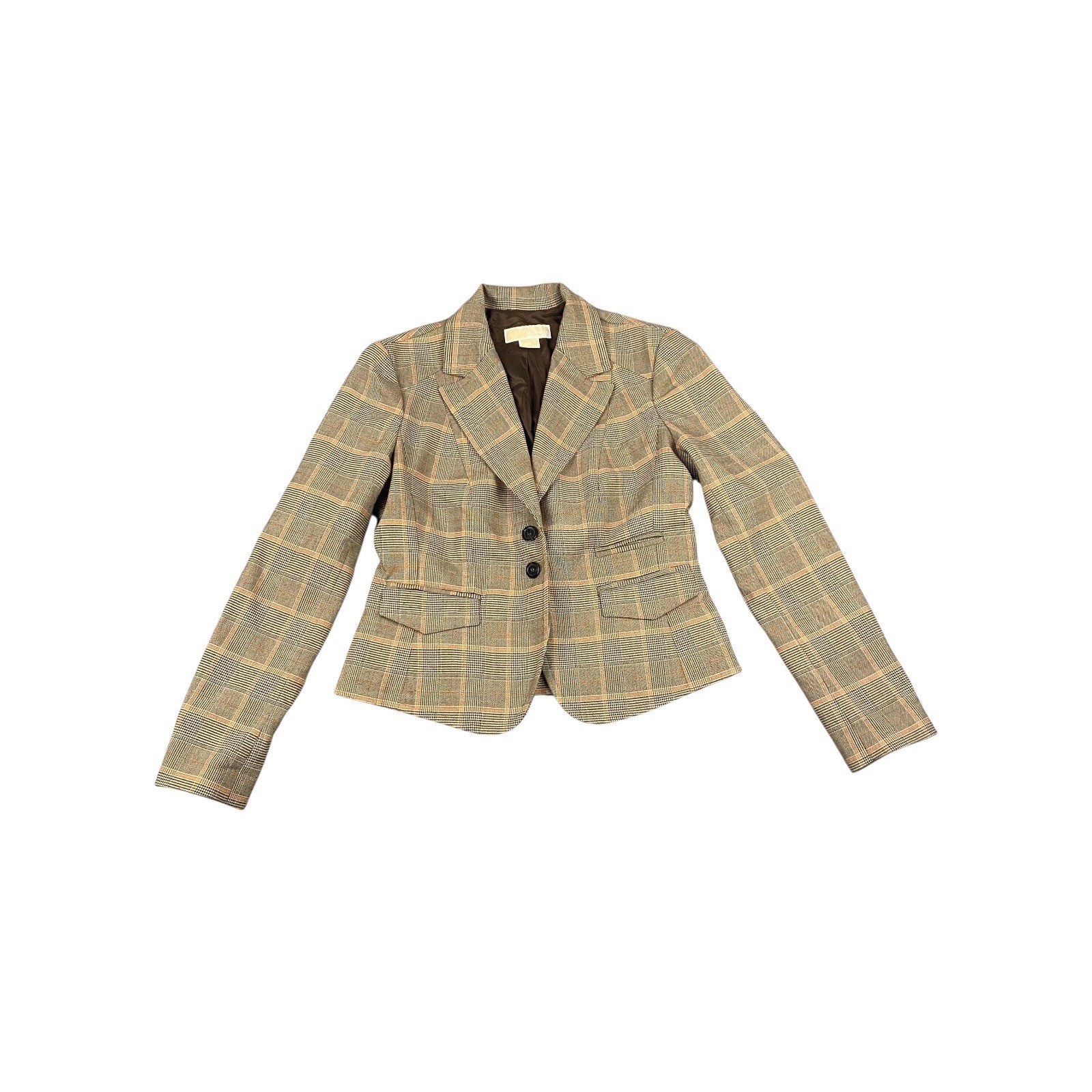 Michael Kors Plaid Blazer Women's Size 4 Brown Orange Single Button Jacket