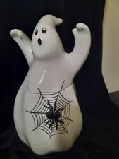 Fitz and Floyd Ghost Spiderweb Halloween Cookie Jar, New Other