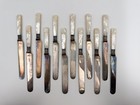 England Silverplate 8 7/8" Knives Carved Mother of Pearl Handles Set 12 Butter — photo 1