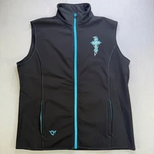 Cowgirl Hardware Vest Black Turquoise Cross Logo Full Zip Sleeveless XXLarge