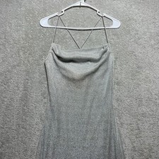 VINTAGE Evolution Not Revolution Slip Dress Womens M Silver Metallic  Side Slit