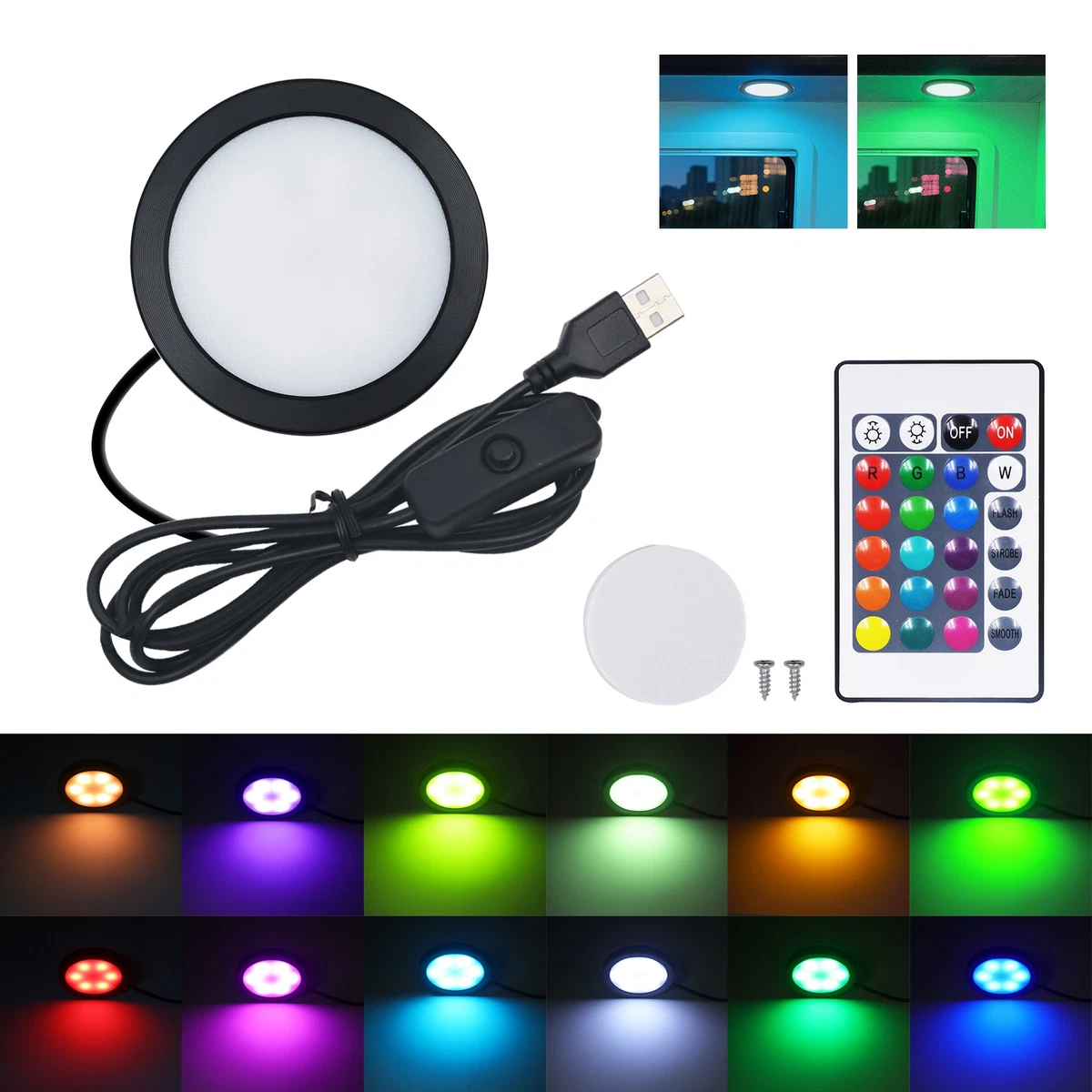 Luz LED debajo del gabinete de 5V 6 piezas RGB lámpara de disco mostrador multicolor pantalla de cocina