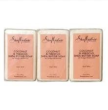 3 Pack Shea Moisture Bar Soap Coconut & Hibiscus Shea Butter For Dull Skin 8 Oz
