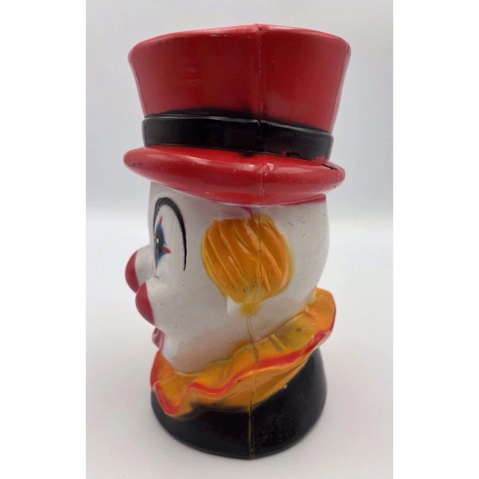 Estatuilla de payaso de circo de colección Happy Creepy Bank sombrero rojo cuello con volantes años 60 Foto 4 de 4