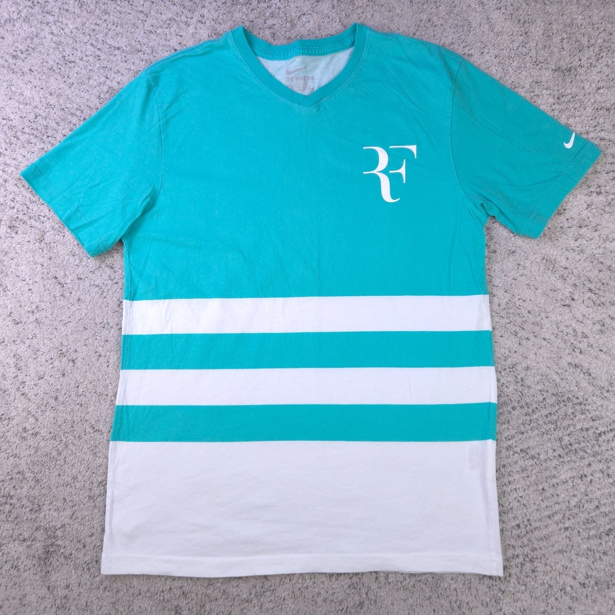 Nike Roger Federer Tennis Shirt Mens Medium RF Logo Short Sleeve V