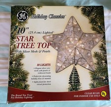 GE Vintage Star Christmas Tree Topper 10" Lighted Silver Mesh Pearls Extra Light