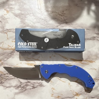 Cold Steel Talwar 4in Stainless Clip Point Plain Edge Blue G10 Handle Lockback