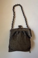 Antique 1920s Silver Mesh Small Coin Purse for Chatelaine Art Deco