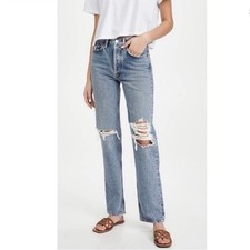 Agolde Lana High Rise Vintage Straight Organic Distressed Jeans Rigid Denim 23
