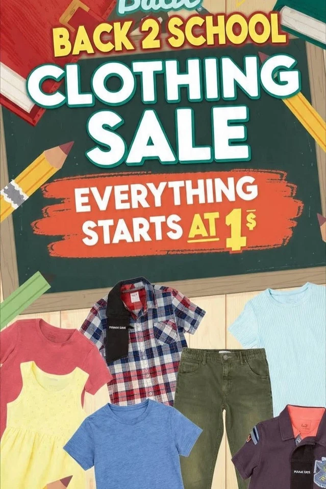$1 Start!  Back to School clothing Sale!  All sizes.