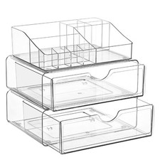 3 Tier Clear Makeup Organizer with Drawer, Cosmetic Storage for Dresser Countert
