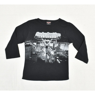 Harley Davidson Cafe Women's Top 3/4 Sleeve Las Vegas Cotton Black Size L USA