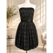 Nine West Strapless Black Gold Metallic Lace Bubble Hem Cocktail Dress Size 6