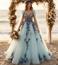 Gothic Wedding Dress Beach Lace Bride Gowns A Line Tulle V Neck Bridal Dresses