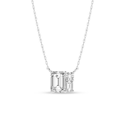 10K Weißgold Halskette mit drei Steinen 3/4 cttw im Labor gezüchteter Diamant Charm GVS Reinheit