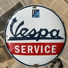 VINTAGE VESPA SERVICE SCOOTER 12 INCH CONVEX PORCELAIN ENAMEL SIGN