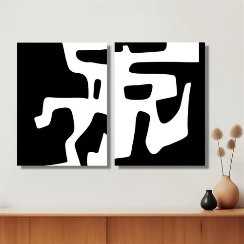 Lienzo de arte de pared con diseños abstractos en blanco y negro llamativos 2 piezas sin marco - Imagen 3 de 6