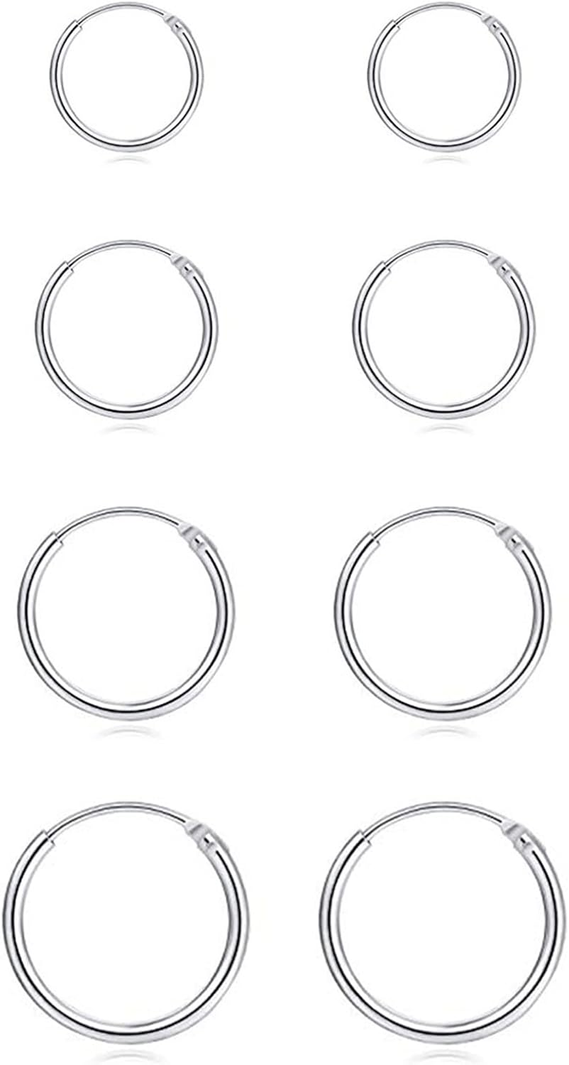 Silver Hoop Earrings- Cartilage Earring Small Hoop Earrings for Women Men,4 Pair