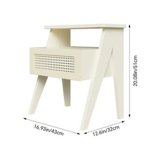 Wooden Narrow End Bed Side Coffee Table Nightstand Rustic Rattan Drawer Shelves