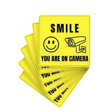 StickerJet Smile You’re on Camera Stickers 6x6" Pack of 6, Vinyl Security Signs