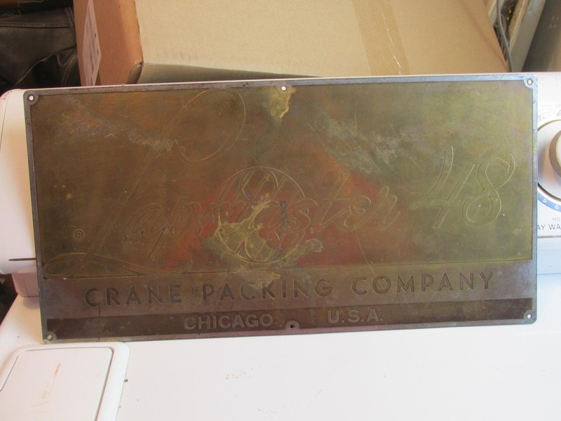 Lapmaster 48 Crane Packing Co Chicago USA Metal/Brass Shop Sign