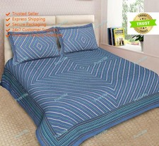 Jaipuri Printed Home Decor Cotton Double Bed Sheet With 2 Pillow Cover 90x100
