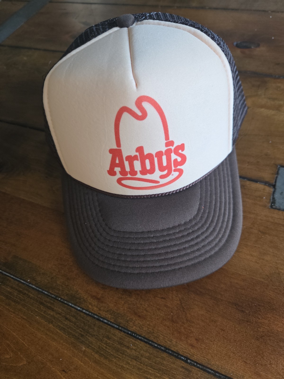 Vtg Arbys Trucker Hat 80s 90s Nissun Cap Cardboard Insert Brown Cream Snapback image 7