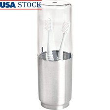 Toothbrush Holder W/ Lid Steel Bathroom Organizer Storage Makeup Brushes New
