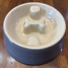 Petrageous Dog Bowl Raised Bone Interior Stoneware Slower Eating Gray 4-1/2 Inch