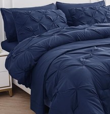 Comforter - Set of 7 Piece - Pintuck Stitch Design Bedding Queen 08: Navy Blue