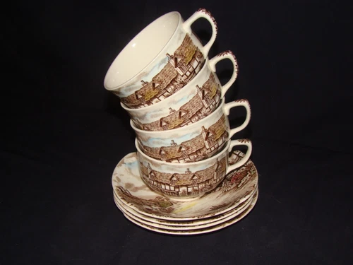 Johnson Bros Brothers Olde English Countryside Cup Teacups and Saucers Set of 4