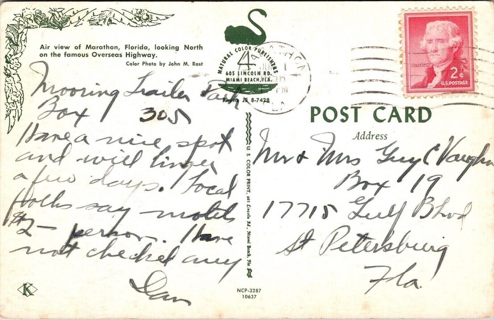 Air View Marathon Florida North Overseas Highway Wob Note Pm 2C Stamp ...