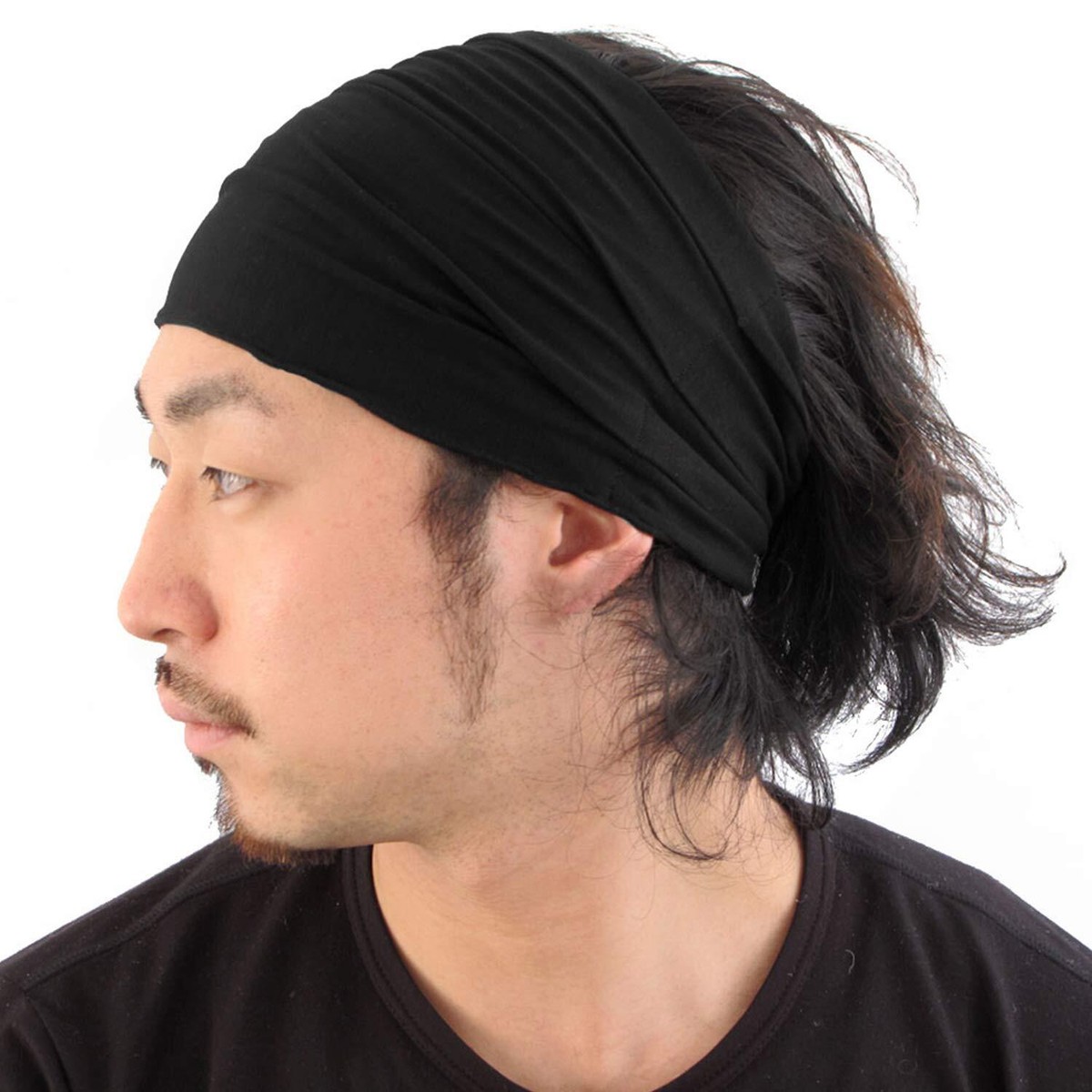 CHARM Black Japanese Bandana Headbands for Men and Women