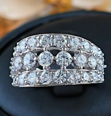 Lab Grown White Diamond 3-Layer Full Diamond Ring, 18K Gold Vermeil, Ins Style