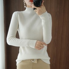 Lady Mock Neck Ribbed Knit Top Pullover Slim Fit Long Sleeve Sweater Jumper Warm