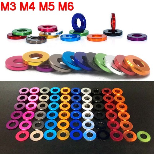 10X Multi Color RC Modell Teile Aluminium Flach Glatt Scheibe Dichtung Eloxiert M3-M6 - Bild 1 von 14