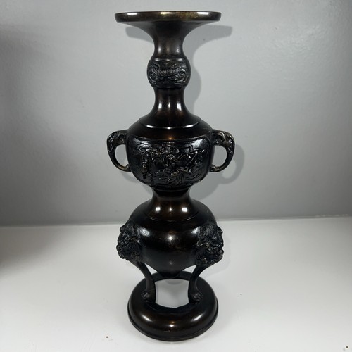 Japanese Buddhist Altar Fitting Bronze Candlestick Stand Shokudai Pair Set Of 2 - Picture 13 of 16