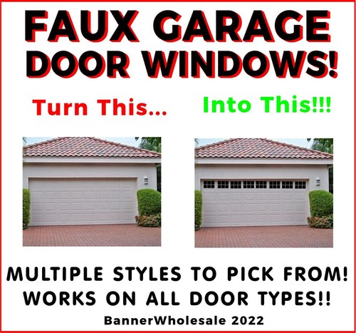 Faux Garage Door Windows, Decorative Black Window Decals for Two Car Garages - Afbeelding 1 van 8