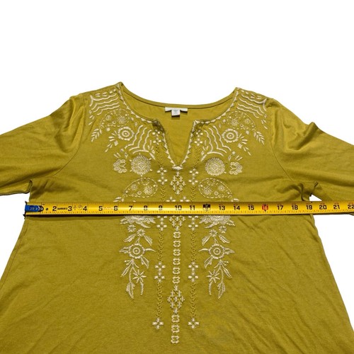 J Jill Mustard Yellow 3/4 Sleeve Floral Embroidered Top Women’s Petites Size PS - Bild 5 von 7