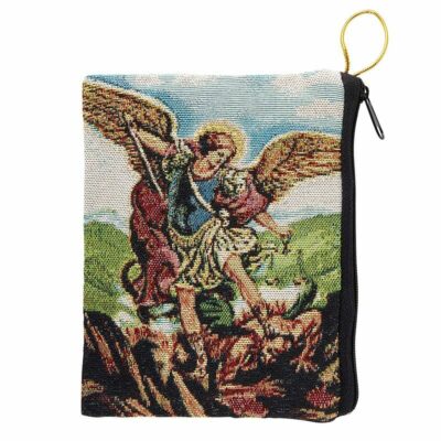 St. Michael Tapestry Rosary Case (J0474) NEW Woven Tapestry 4x6 Inches