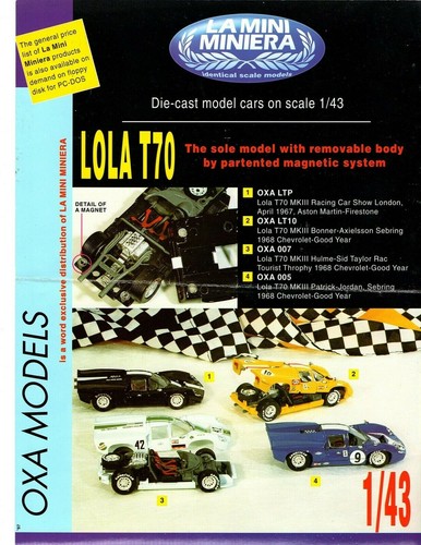 Set of 5 Different 1/43 OXA Minimodel Lola T70 Chevrolet / Aston Martin