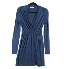 PIXI + IVY Blouse Long Sleeve Surplice Neck Solid Blue Size S