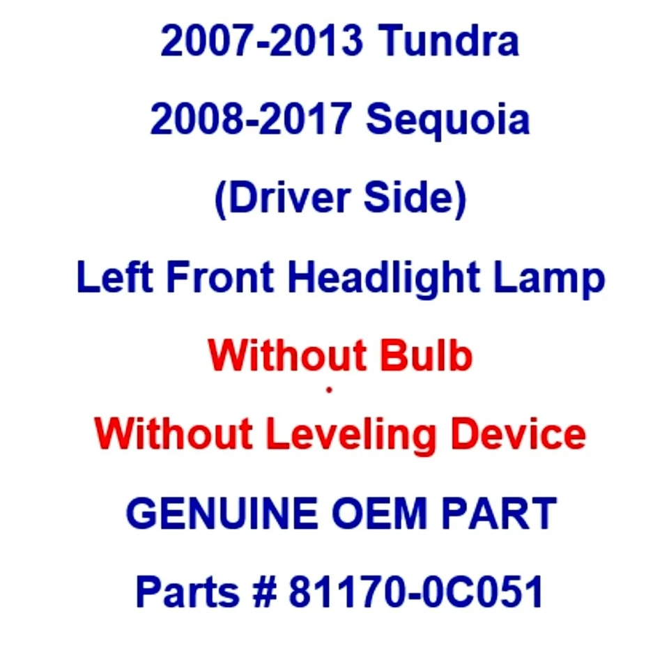 Lámpara de faro delantero izquierdo (conductor) Tundra 2007-2013 pieza original OEM 81170-0C051 Foto 2 de 4