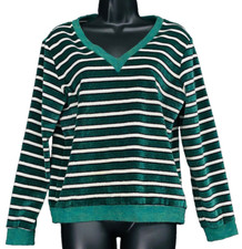 Vintage 1980s green white velvety shirt, velour pullover V-neck top Jantzen M L