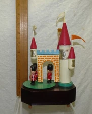 Vintage Figural Wood Castle w/ Soldiers Guards Music Box Sankyo Musical WORKS
