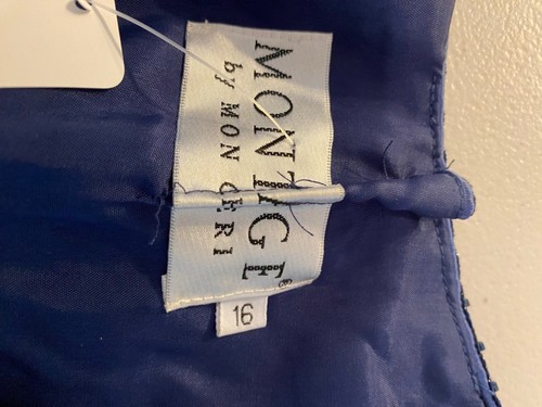 Montage Mon Cheri Formal Dress Embellished w/ Jacket Blue Satin Beaded Size 16 - Picture 14 of 24