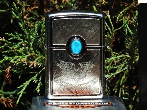 Harley Turquoise Zippo Lighter - Harley Davidson Motorcycles - Engraved - Rare - Picture 6 of 12
