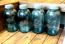 VTG Aqua Blue Ball Perfect Mason Jars & Zinc Lids, No. 7, 3, 5, 7 Half Gal. (2C)