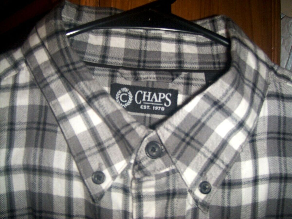 Chaps ~ Men's Sz M Black Gray & Cream 100% Cotton Plaid Chaps ~ Men's Sz M Black Gray & Cream 100% Cotton Plaid