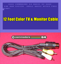 12Ft Color AV Composite TV  Monitor Cable for Commodore 64 128 Computer NEW